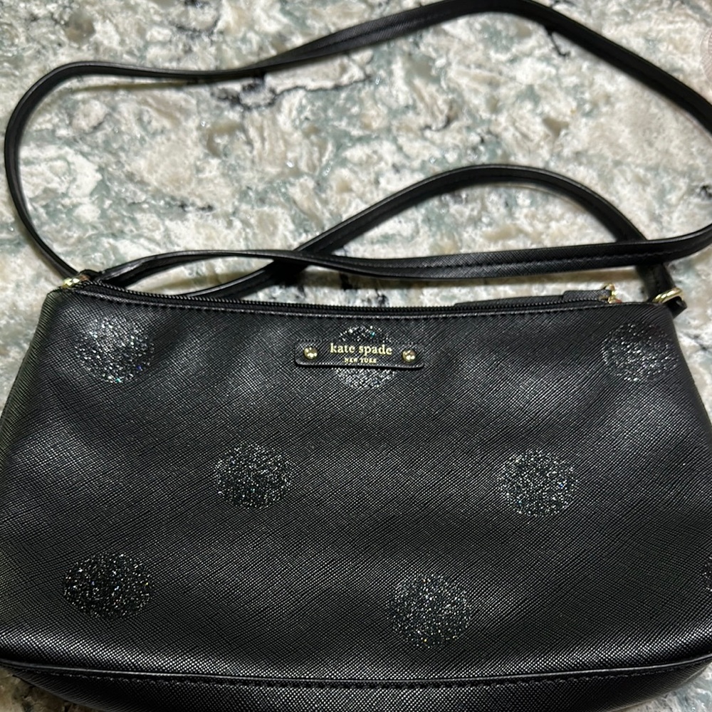 Kate Spade Black glitter Dot Crossbody Bag with Embossed Design